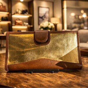 Jane Marie Elegant Gold and Brown Women's Clutch Wallet